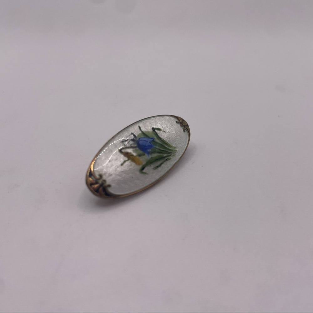 Svein Kirkhus Norway Blue Bell flower Sterling Silver Enameled guilloche brooch - Picture 3 of 5